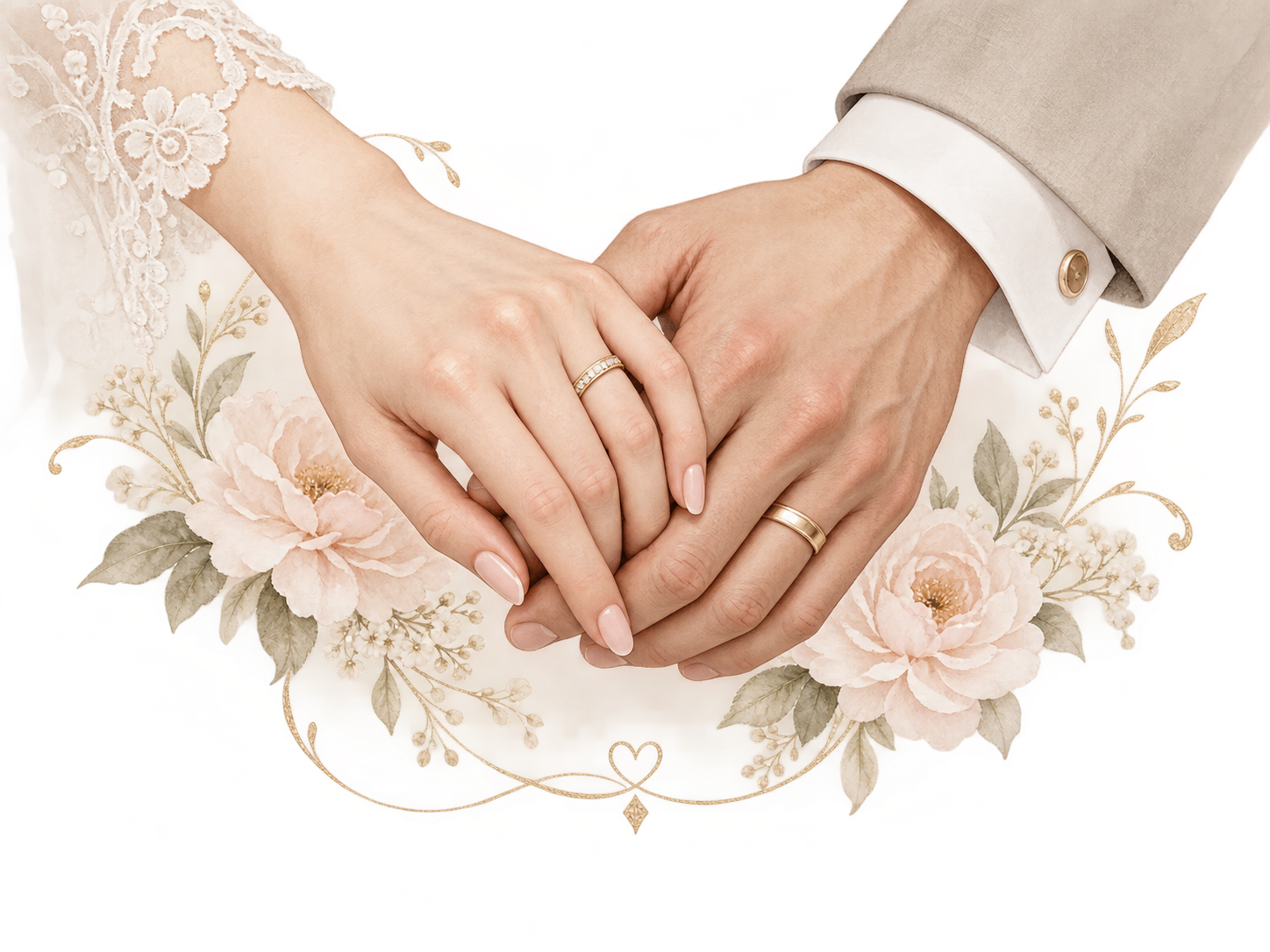 Manos de los novios con sus anillos
